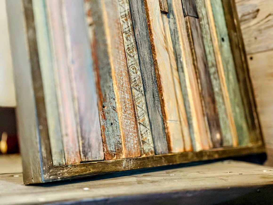 Honey Hush Reclaimed Wood Mosaic – Framed Rustic Wall Art