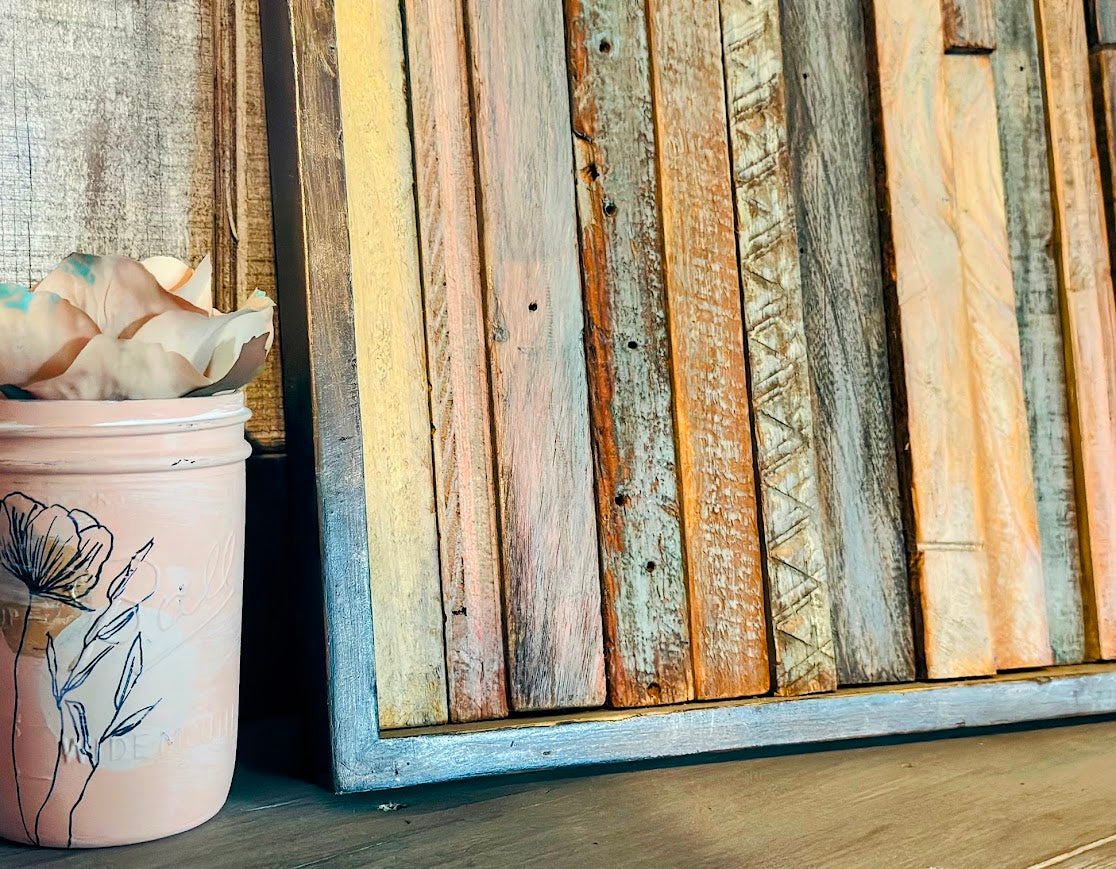 Honey Hush Reclaimed Wood Mosaic – Framed Rustic Wall Art