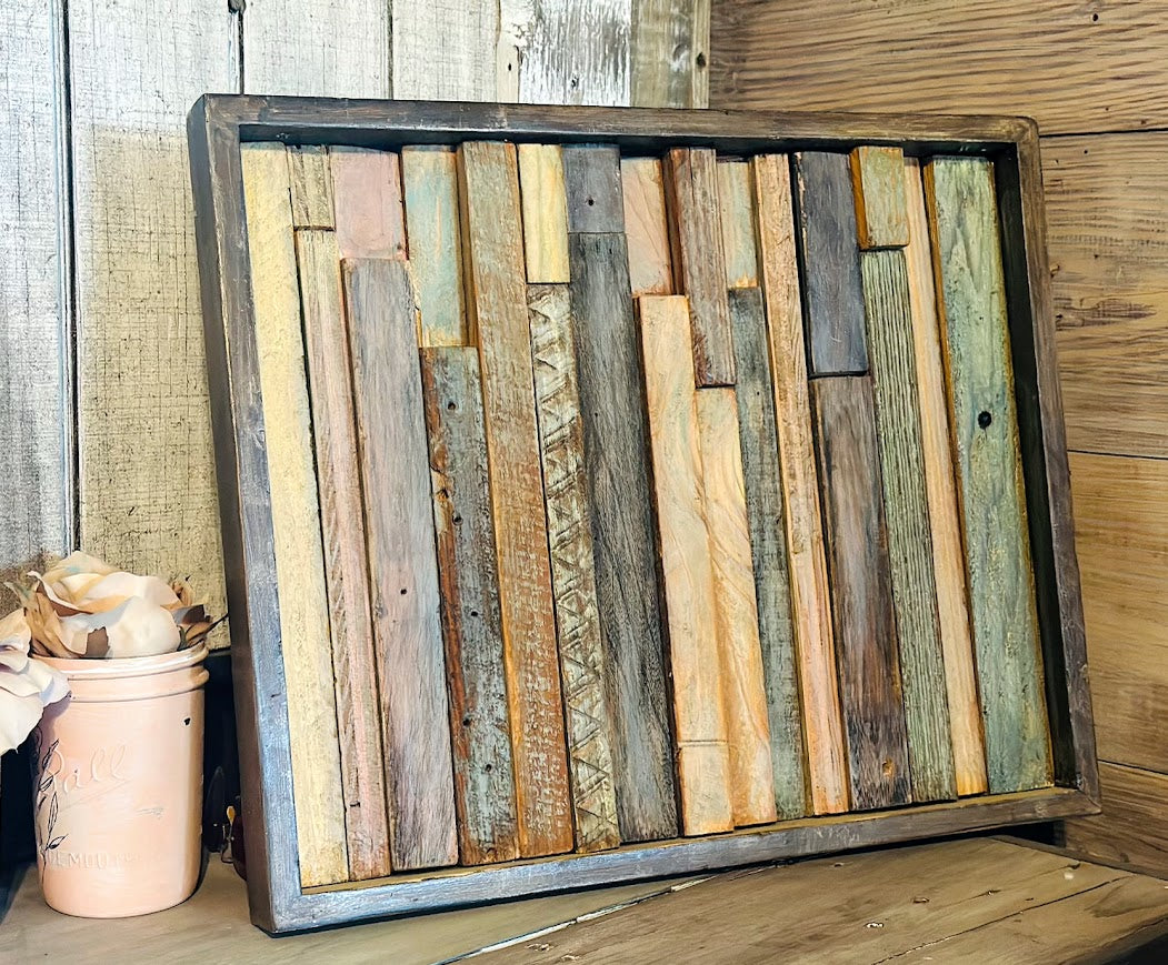 Honey Hush Reclaimed Wood Mosaic – Framed Rustic Wall Art