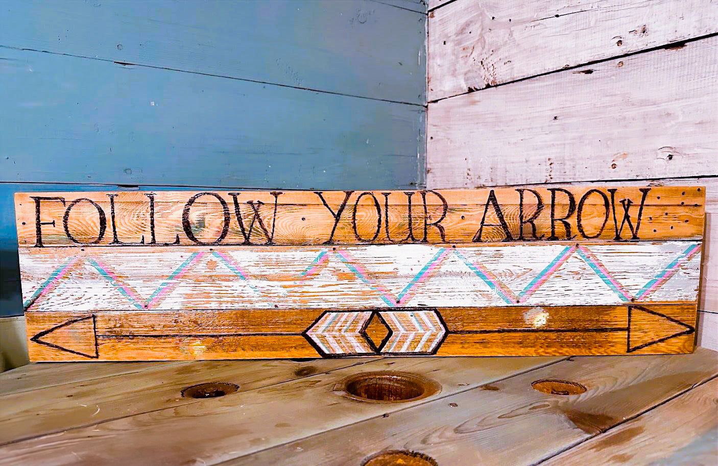 Follow Your Arrow Wood Wall Sign – Hand-Painted Rustic Decor