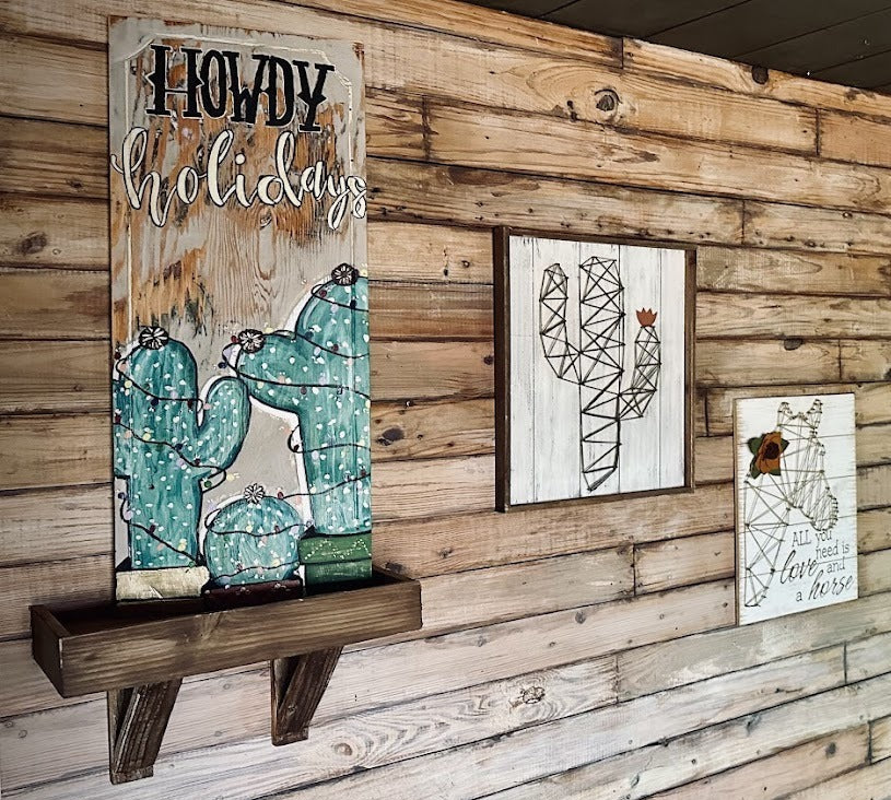 Howdy Holidays Western Cactus Wood Sign – Boho Christmas Decor