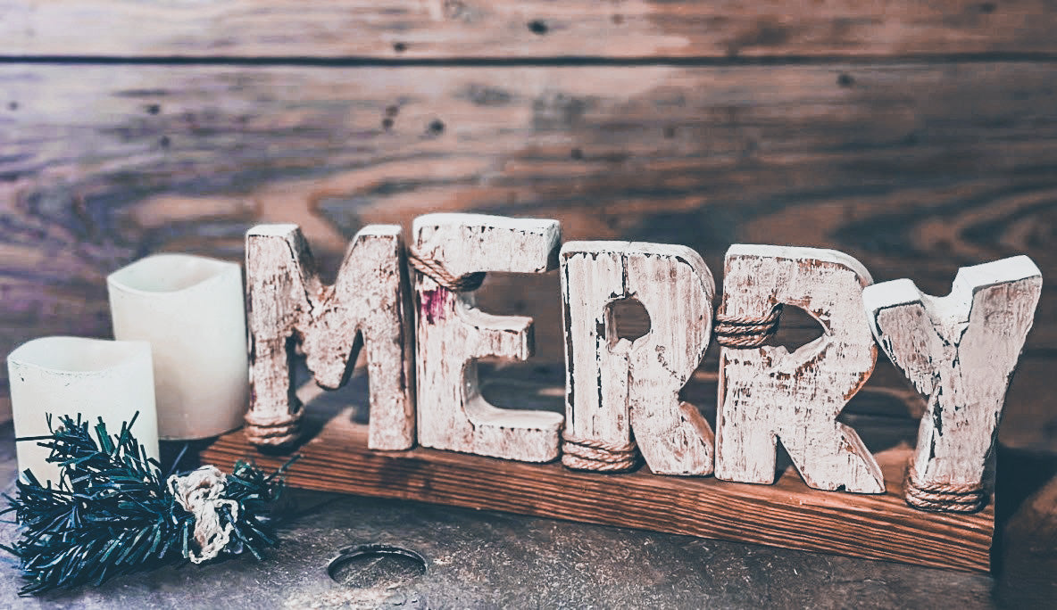 MERRY Hand-Carved Wood Block Letters – Rustic Christmas Decor