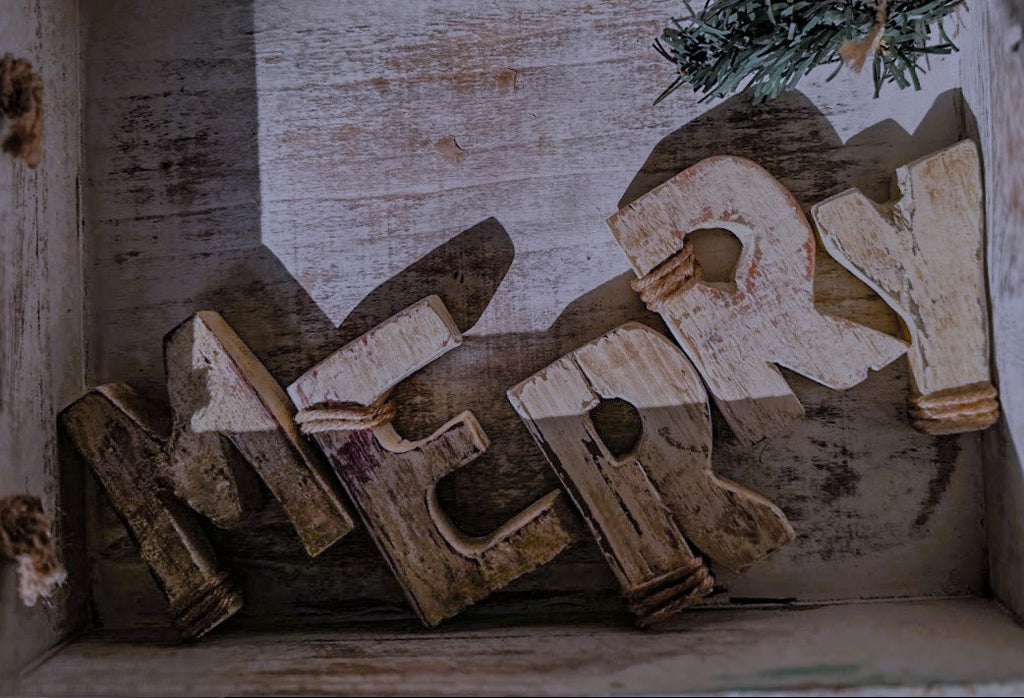 MERRY Hand-Carved Wood Block Letters – Rustic Christmas Decor
