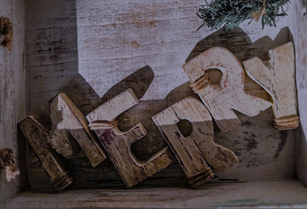 MERRY Hand-Carved Wood Block Letters – Rustic Christmas Decor