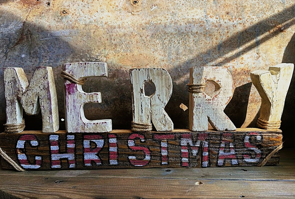 MERRY Hand-Carved Wood Block Letters – Rustic Christmas Decor
