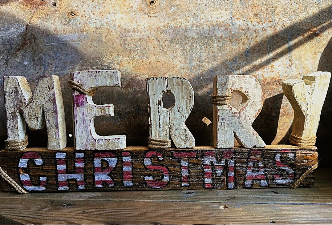 MERRY Hand-Carved Wood Block Letters – Rustic Christmas Decor