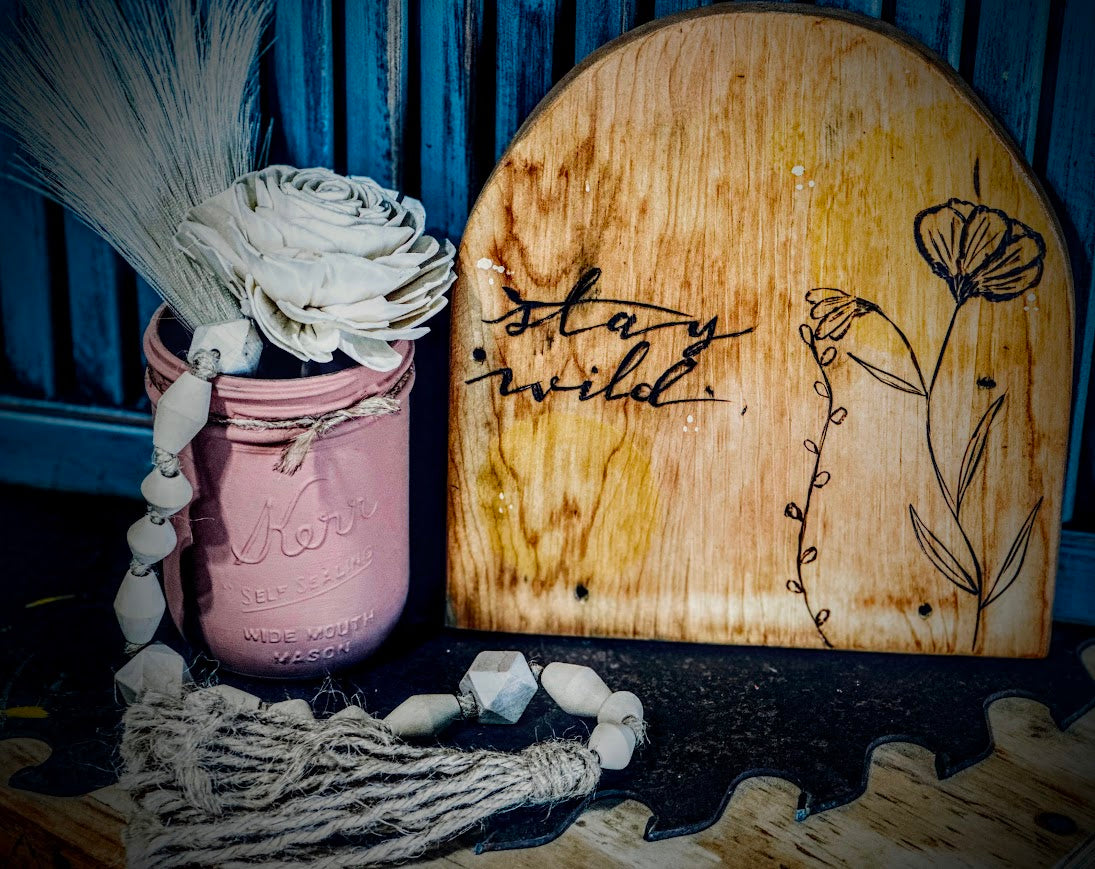 Stay Wild Wooden Shelf Sitter & Mason Jar – Rustic Decor