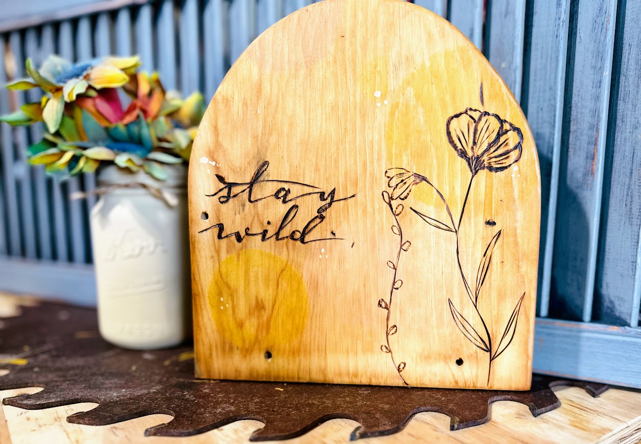 Stay Wild Wooden Shelf Sitter & Mason Jar – Rustic Decor