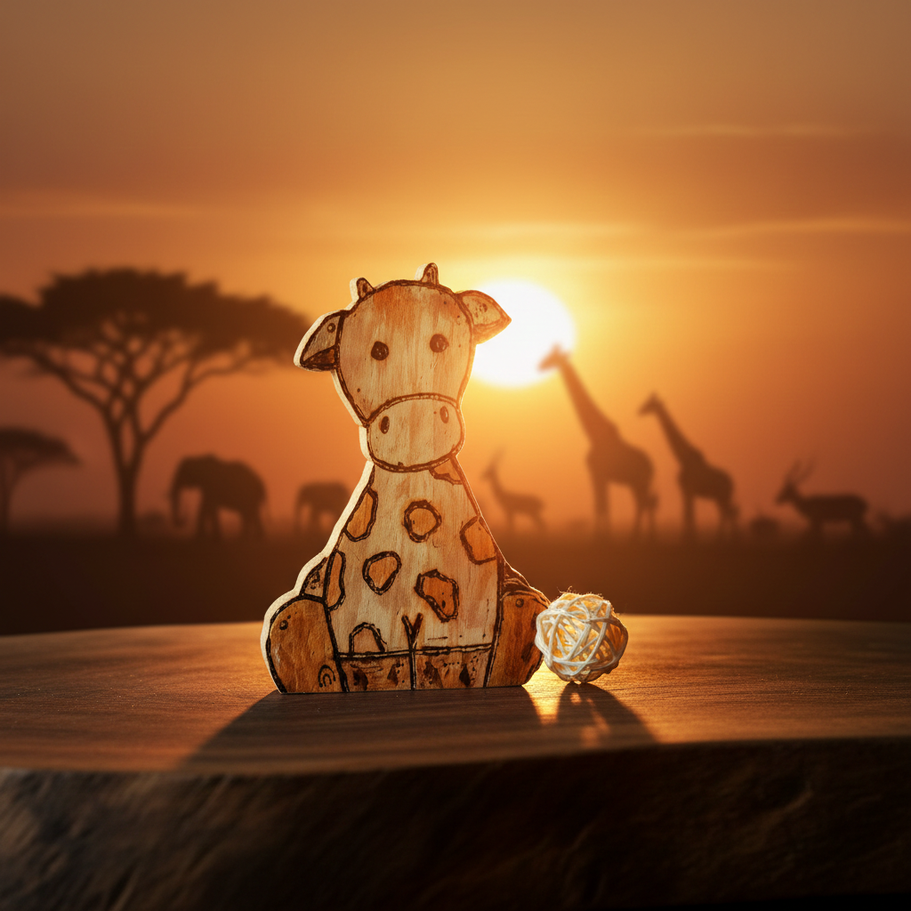 Handmade Wooden Baby Giraffe – Safari Nursery Decor - Hand-Carved Home Decor