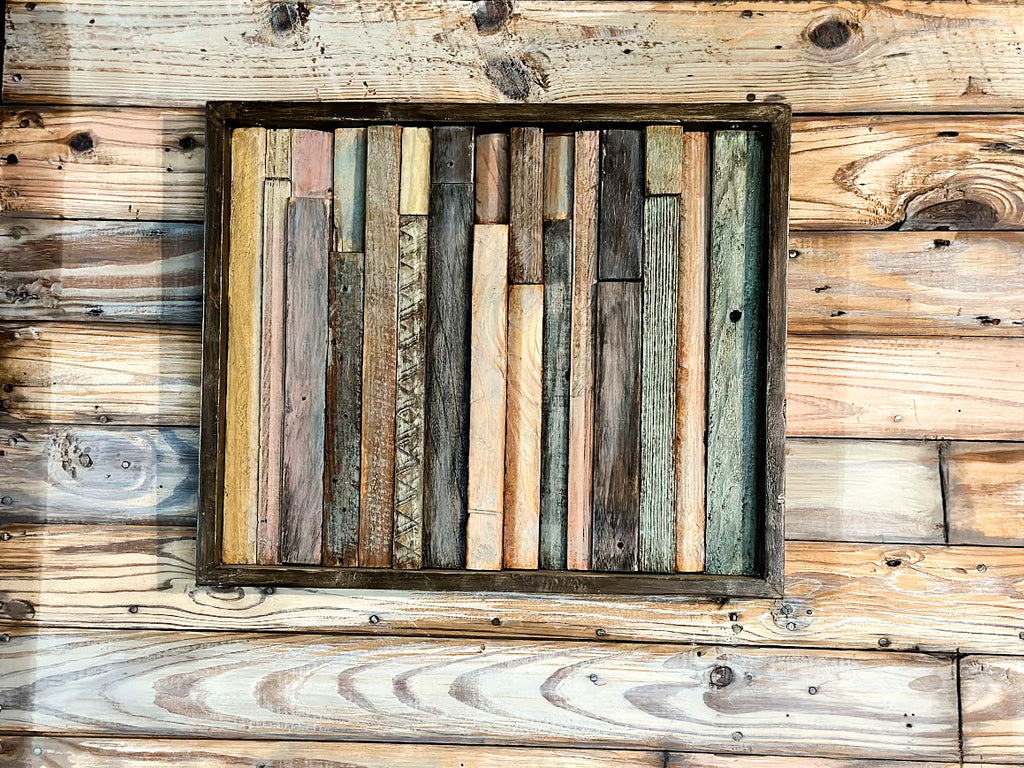 Honey Hush Reclaimed Wood Mosaic – Framed Rustic Wall Art