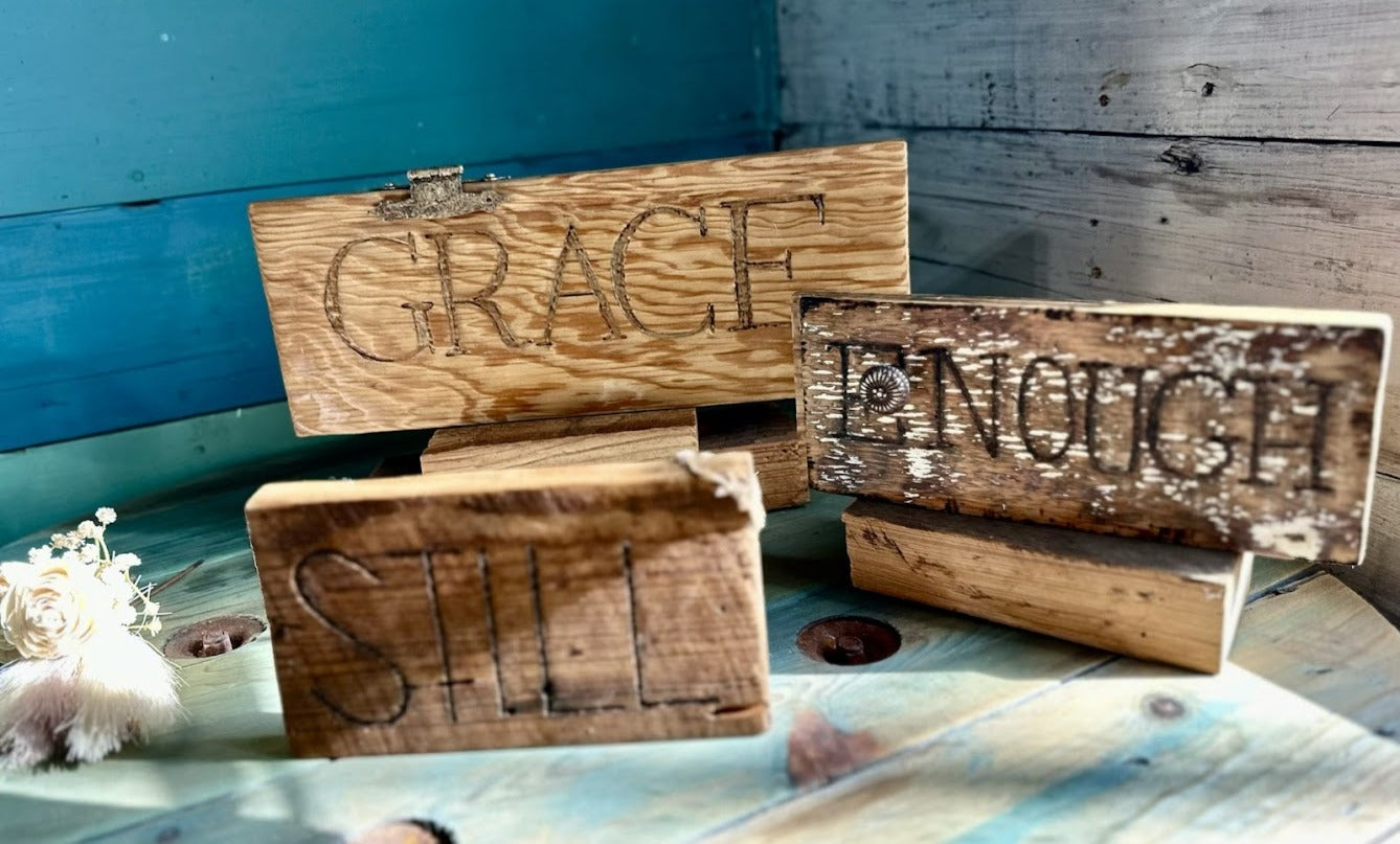 Grace Hand-Carved Wood Shelf Sitter – Rustic Home Decor
