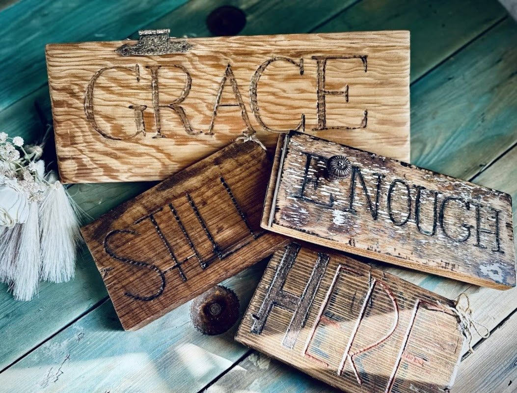 Enough Hand-Carved Wood Shelf Sitter Sign – Rustic Decor